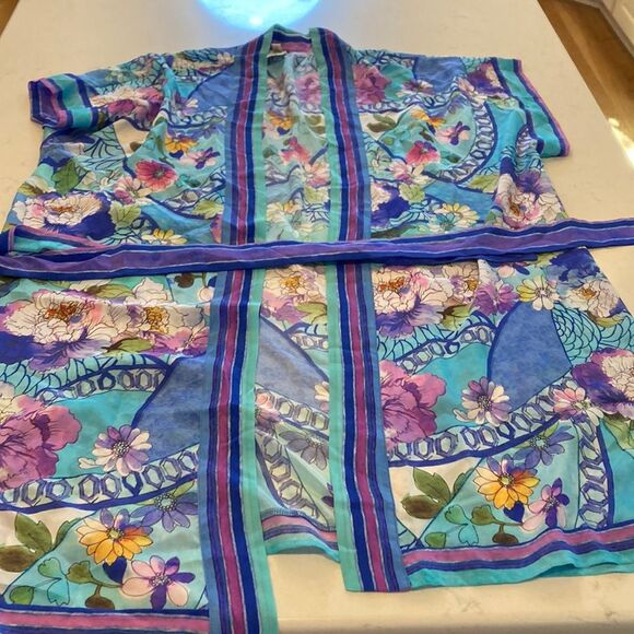 Gottex 100% Silk Samosir Multi-color Moroccan Boho Kimono Kaftan Multi Size M - Picture 5 of 8